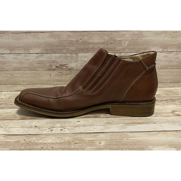 Mens Ankle Boots Size 45 Brown Leather Duomo Made In Italy Square Toe Slip On main image 5